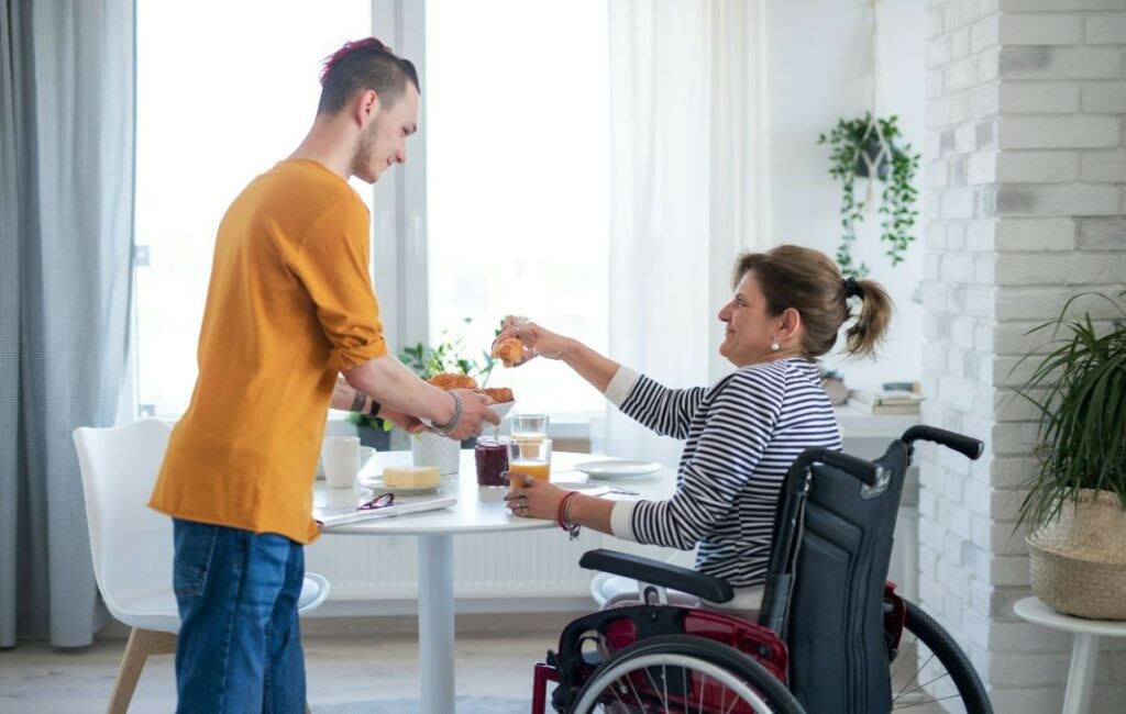 Disabled mature woman in wheelchair