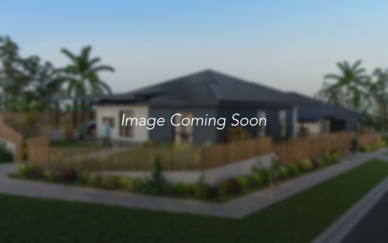 A 3d rendering of a house with palm trees and a fence in NSW, Wamberal.