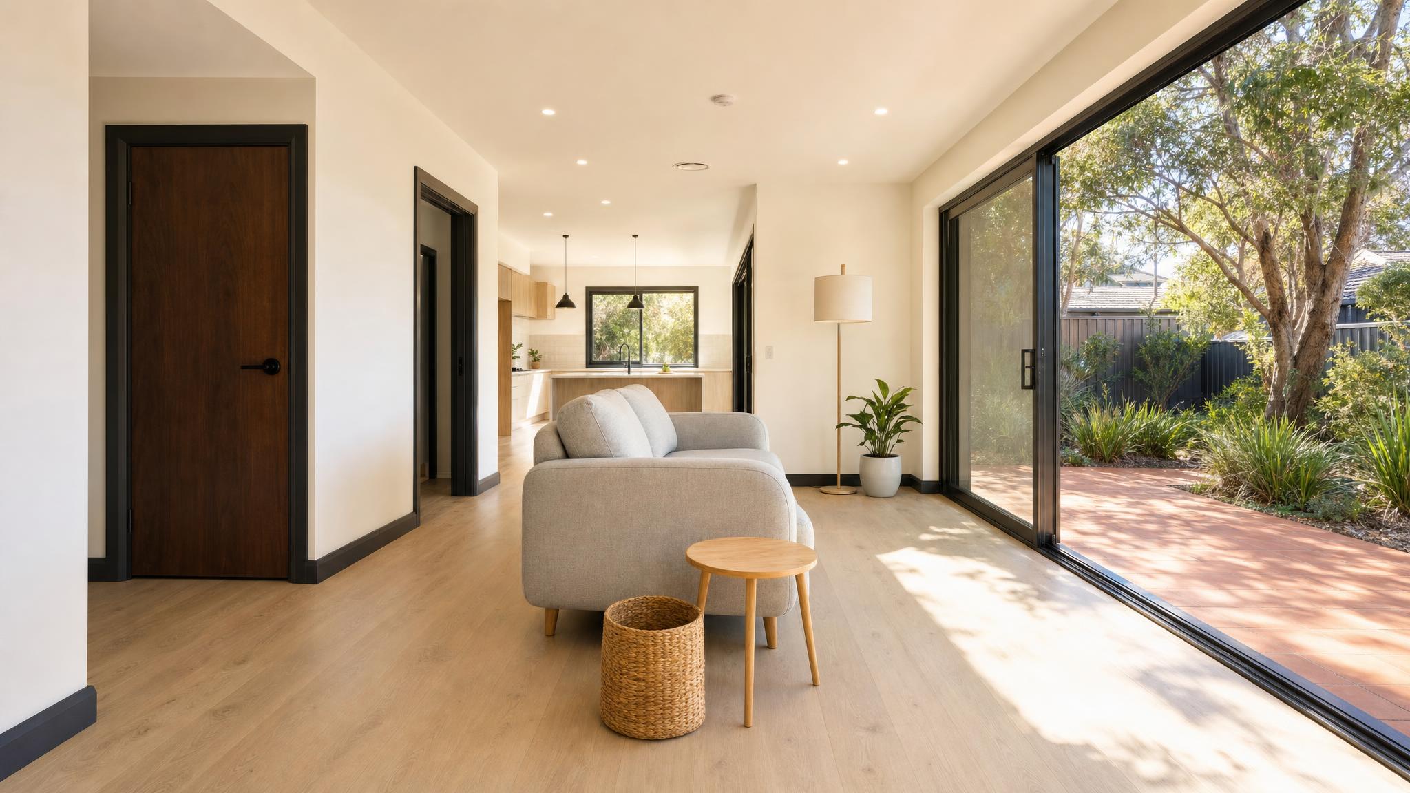 Improved Liveability SDA living area with strong colour contrast on door frames and clear sight lines