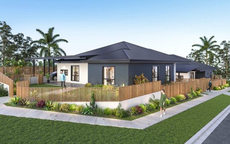 A rendering of a house in Baulkham Hills with a fence in the front yard.