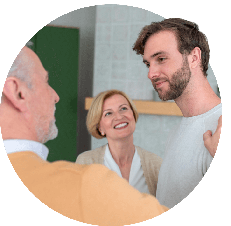 A man and woman talking to each other in a circle.